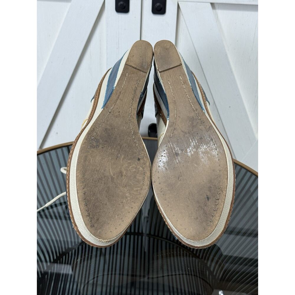 Anthropologie Pilcro Cream and Teal Leather Wedge Oxfordsππ - Picture 9 of 13